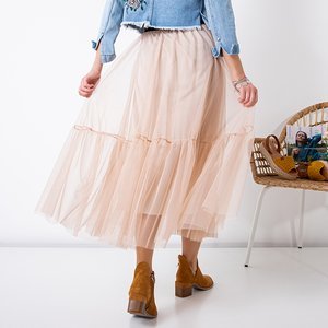 Women's beige maxi skirt with tulle - Clothing