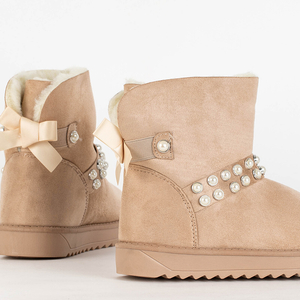 Women's beige snow boots with a ribbon Himini - Footwear