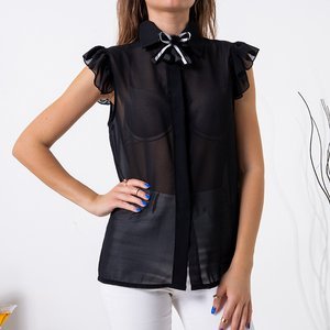 Women's black blouse with a brooch - Clothing
