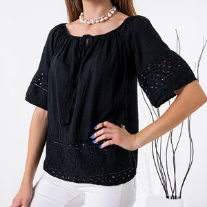 Women's black blouse with openwork embroidery - Clothing