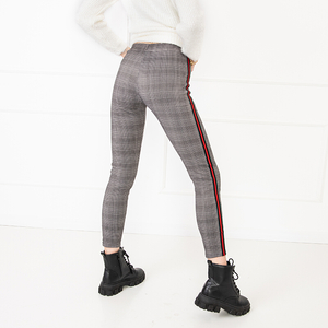 Women's black checked leggings with stripes PLUS SIZE - Clothing