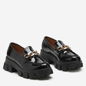 Women's black lacquered slip on shoes with a chain Guinewra - Footwear