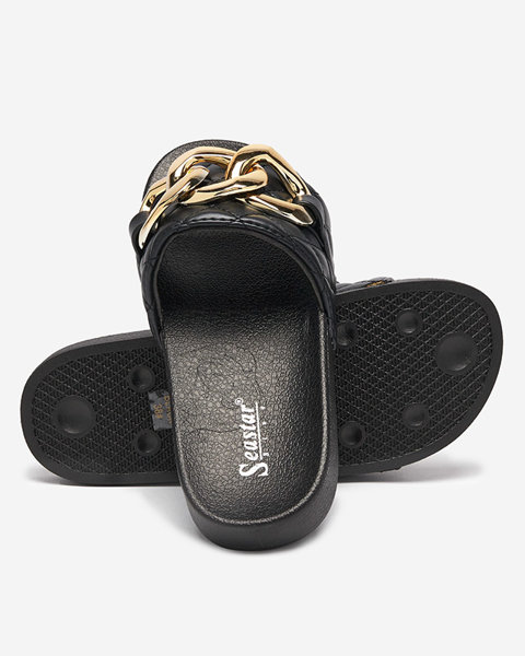 Women's black quilted slippers with a gold chain Eteris - Footwear