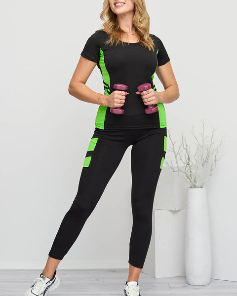 Women's black sports set with neon green inserts - Clothing