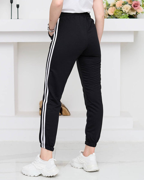 Women's black sweatpants with stripes - Clothing
