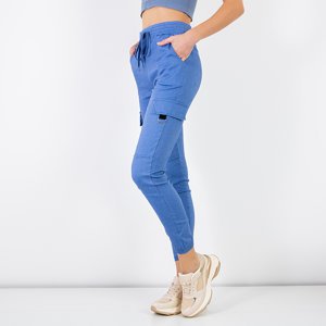 Women's blue cargo pants with pockets - Clothing