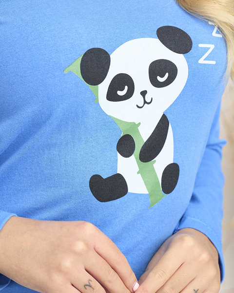 Women's blue pajamas with a panda - Clothing