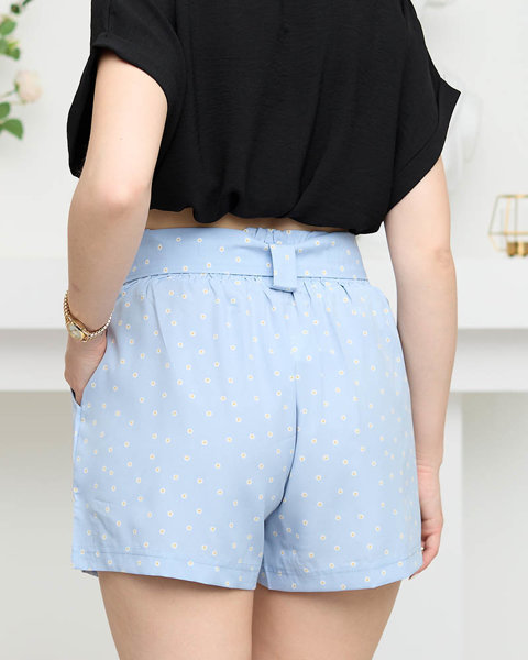 Women's blue patterned fabric floral shorts - Clothing