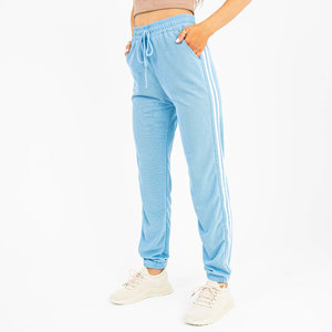 Women's blue sweatpants with white stripes - Clothing