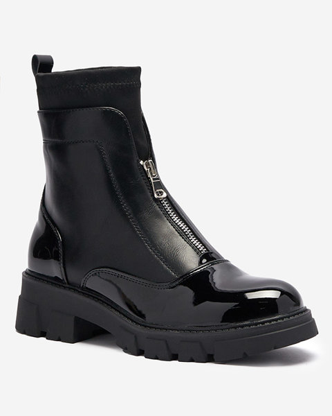 Women's boots with a zipper in the middle in black Elibe- Footwear