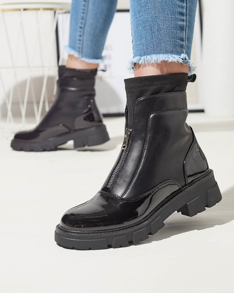 Women's boots with a zipper in the middle in black Elibe- Footwear