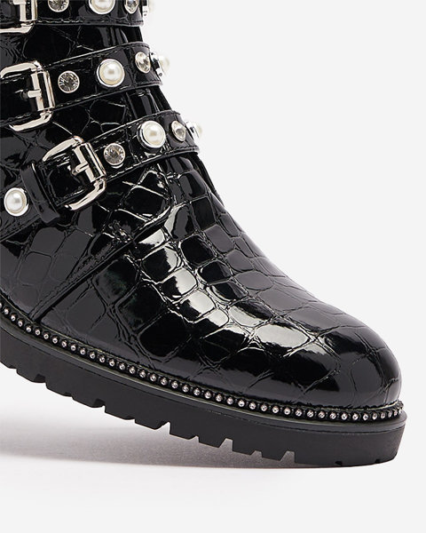 Women's boots with pearl straps in black Miaretto- Footwear