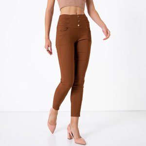 Women's brown treggings with buttons - Trousers