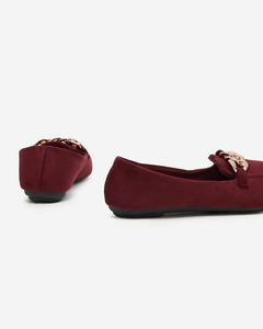 Women's burgundy eco-suede loafers with a chain Osylia - Shoes