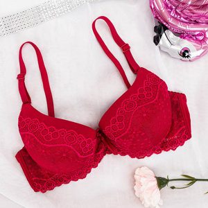 Women's burgundy push-up bra with lace - Underwear