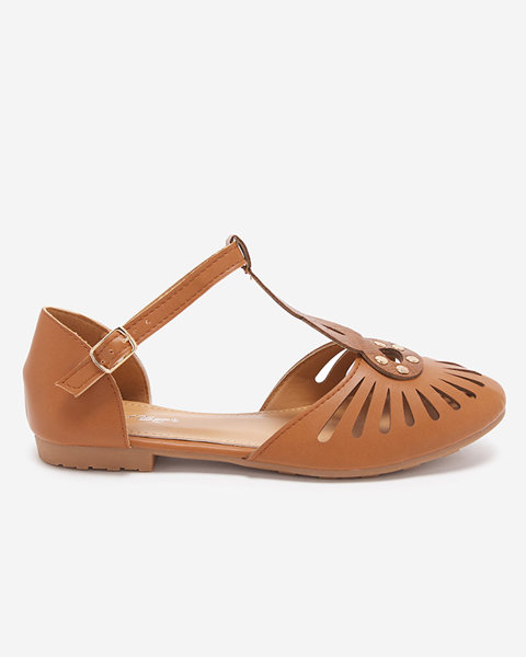 Women's camel openwork ballerinas with cutouts on the sides of Erraf- Footwear