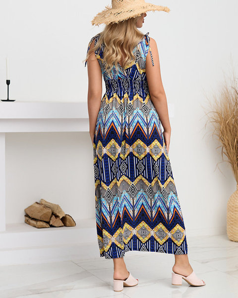 Women's cobalt maxi dress with a geometric print - Clothing