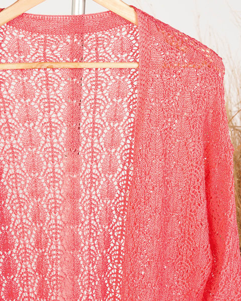 Women's coral-colored openwork cardigan- Clothing