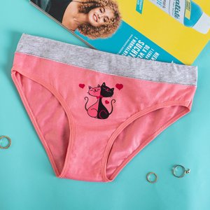 Women's coral panties with a cat print - Underwear