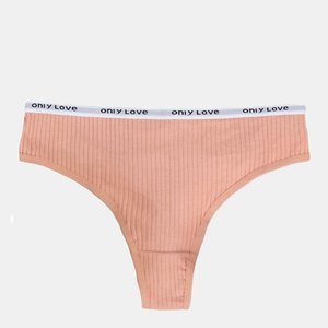 Women's coral ribbed thong with inscriptions - Underwear