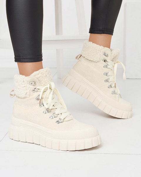 Women's cream eco-suede boots with sheepskin Vetic - Footwear