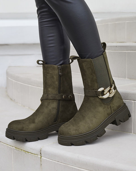 Women's dark green eco-suede boots with chain Mefrika- Footwear