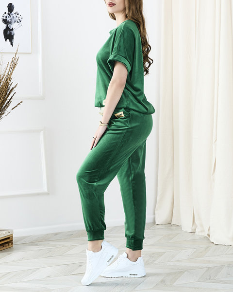 Women's dark green sweatshirt set with gold patches - Clothing