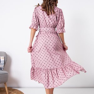 Women's dark pink polka dot long dress - Clothing
