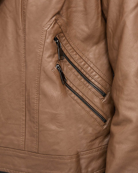 Women's eco leather ramoneska jacket in brown- Clothing