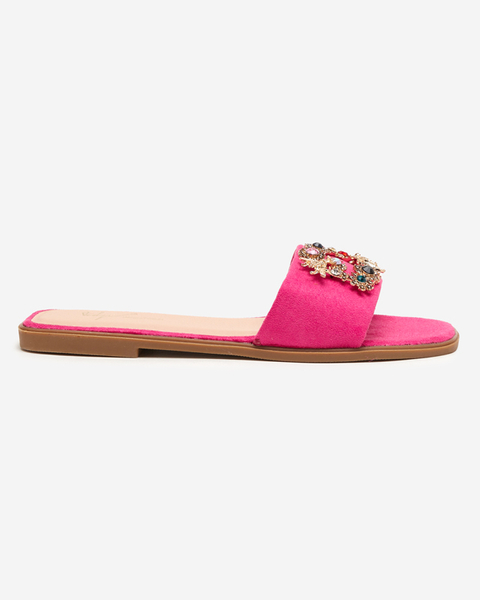 Women's fuchsia eco suede slippers with a golden buckle Kom- Footwear