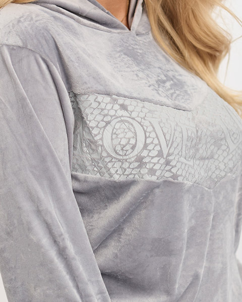 Women's gray sweatshirt set with a print - Clothing