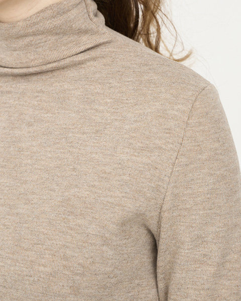 Women's half turtleneck sweater in light brown- Clothing