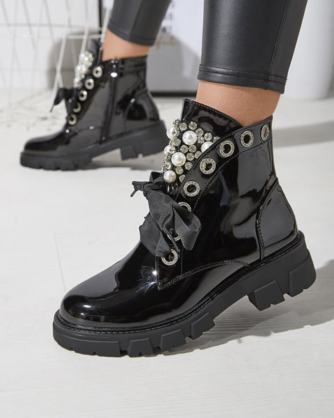 Women's lacquered bagger boots in black Oselfo- Footwear