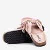 Women's light pink slippers with Amassa fringes - Footwear