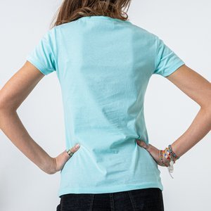 Women's mint cotton T-shirt with print - Clothing
