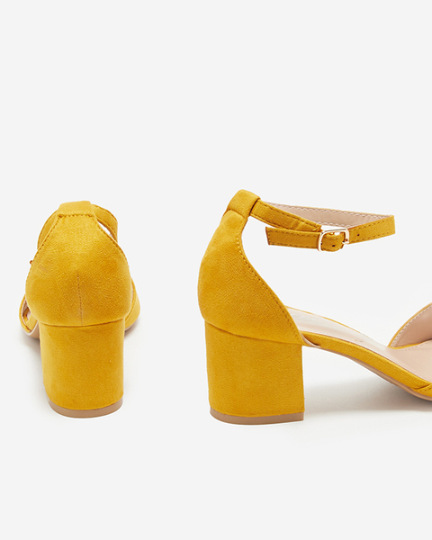 Women's mustard eco-suede sandals on the Filenis post - Footwear