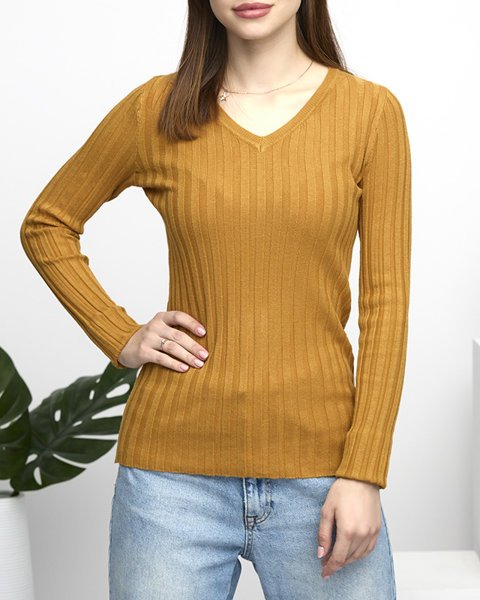 Women's mustard ribbed sweater - Clothing