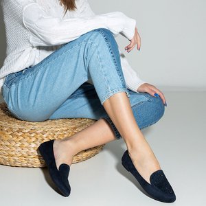 Women's navy blue loafers with cubic zirconias by Felisa - Footwear