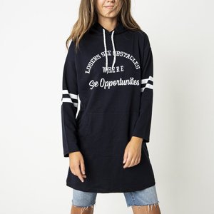 Women's navy blue long hoodie with inscriptions - Clothing