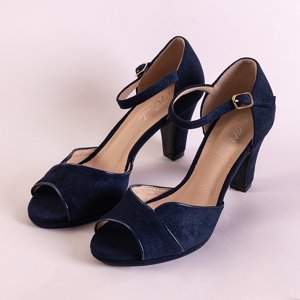 Women's navy blue shiny sandals on the Winil post - Footwear