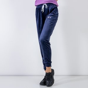 Women's navy blue sweatpants with an embroidered inscription - Clothing