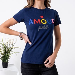 Women's navy blue t-shirt with the inscription - Clothing