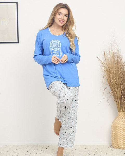 Women's pajamas with blue print PLUS SIZE - Clothing