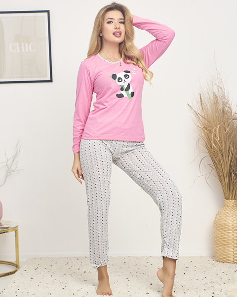 Women's pink pajamas with a panda - Clothing