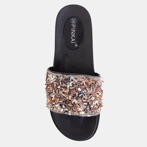 Women's platform sandals with rose gold cubic zirconia Lorenali - Footwear