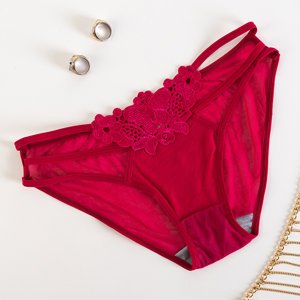 Women's red panties with decorative embroidery - Underwear