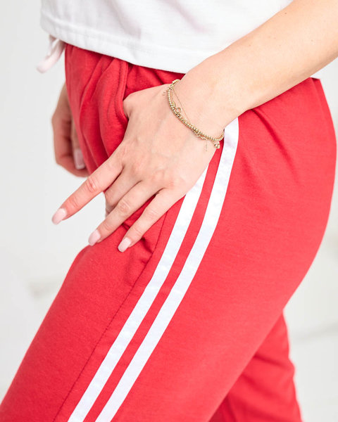 Women's red sweatpants with stripes - Clothing