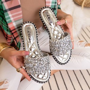 Women's silver quilted sandals with Dikara decorations - Footwear