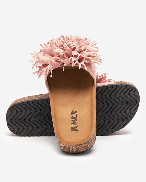Women's slippers with a fabric ornament in pink Ailli- Footwear