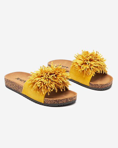 Women's slippers with a fabric ornament in yellow Ailli- Footwear